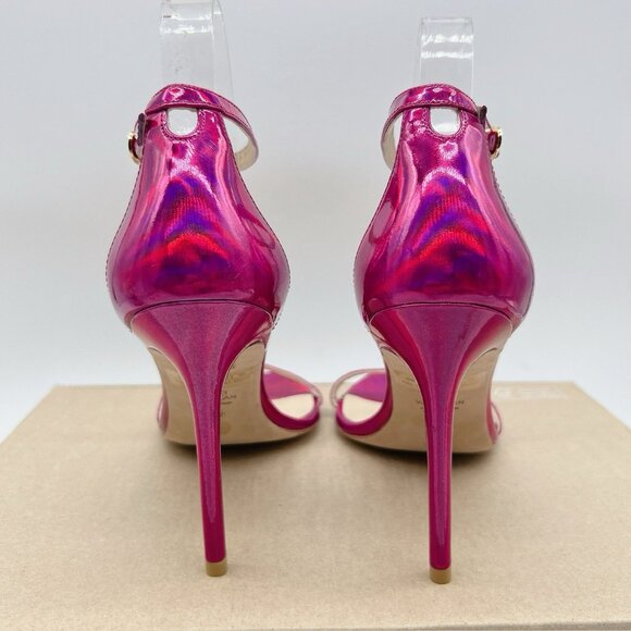 Stuart Weitzman Nudistcurve 100 Strap Sandal Iridescent Patent Orchid Pink US8.5 - Picture 8 of 11
